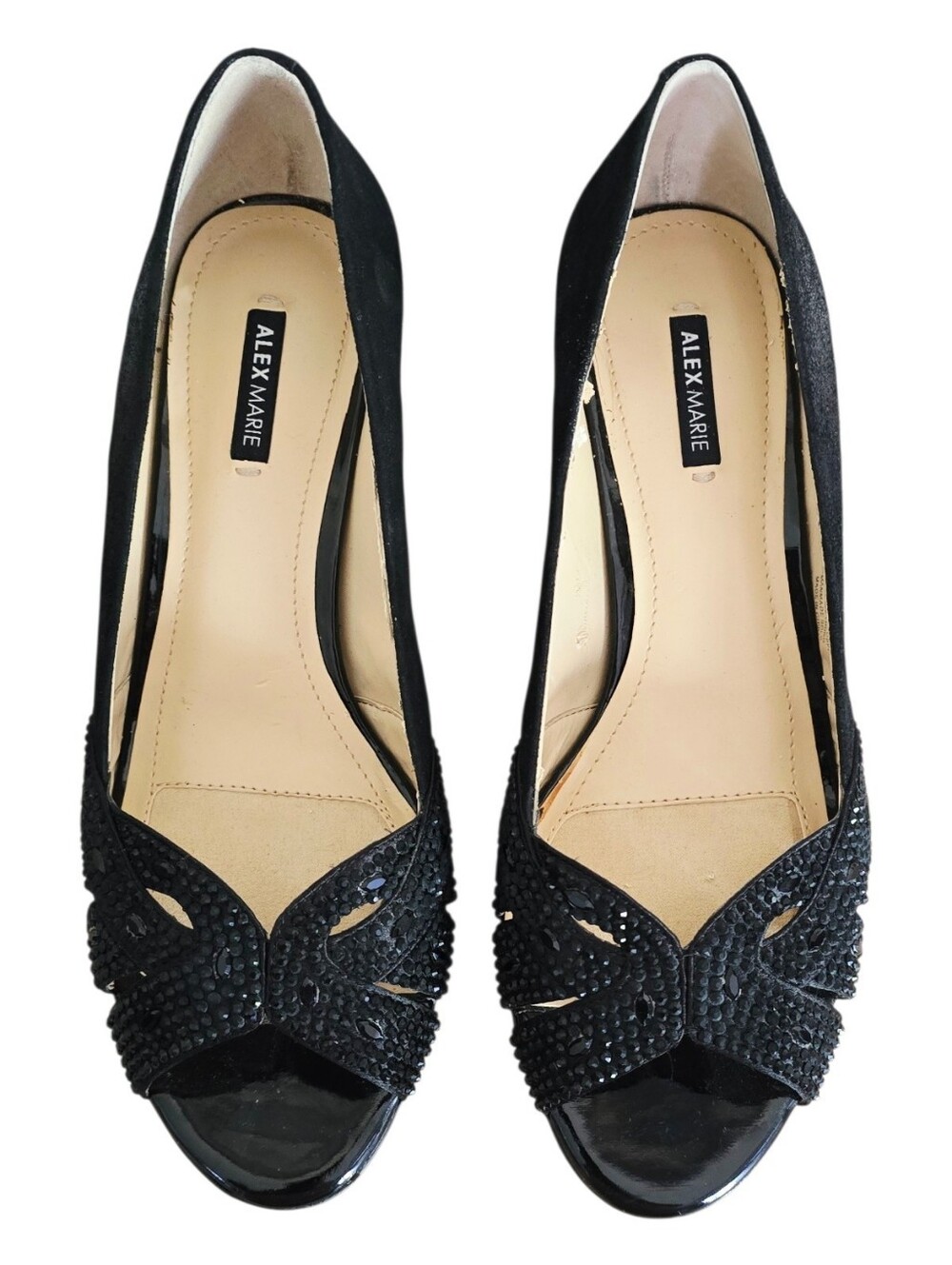 Nice Alex Marie Black Crystal Peep-Toe Heels 7.5M